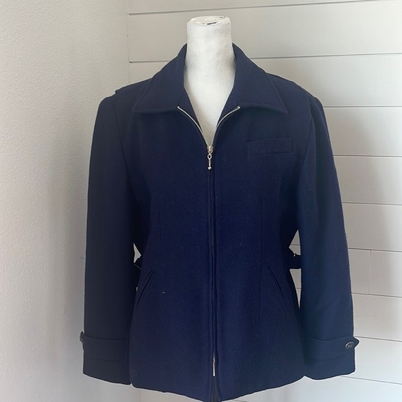 International Silver Jackets & Blazers - Vintage International Scene Wool Zip Jacket Navy‎ Blue Russia Women's Small